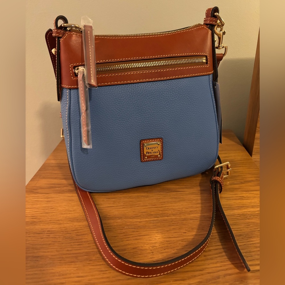 Dooney & Bourke Blue and Brown Pebble Leather Crossbody Bag